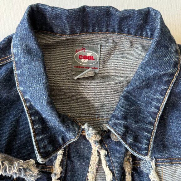 Lady J Cool Denim Jacket Y2K Urban Wear XL Patchwork Frayed Edges & Hem 2/$15 - Picture 3 of 15